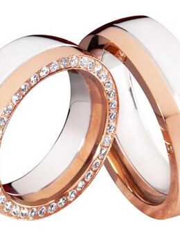 Bicolor Edelstahlringe E155 mit Zirkonias und Gravur - Aholming