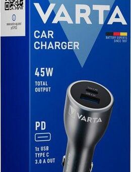 VARTA 45 Watt Output 1x USB-A / 1x USB-C PD Autobatterie-Ladegerät