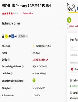 Top-Angebot: Premium-Reifen, Michelin Primacy 4 - Nienburg (Saale)