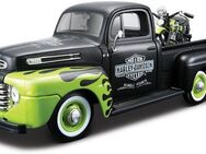 Maisto® Sammlerauto Ford F1 '48 + FL Panhead '48, 1:24, schwarz/grün, Maßstab 1:24, (Set, 2-tlg), aus Metallspritzguss