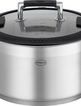RÖSLE Kochtopf SILENCE PRO, Edelstahl 18/10, Innenskalierung und Schüttrand, spülmaschinen- und induktionsgeeignet