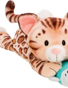 Nici Kuscheltier Homies GREEN, Katze Bengal & Fisch 30 cm liegend