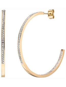 JOBO Paar Creolen, Edelstahl goldfarben beschichtet mit 134 Kristallsteinen