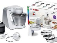 BOSCH Küchenmaschine Serie 4 MUM58W20, Mixer, Durchlaufschnitzler, 3 Scheiben, weiß, 1000 W, 3,9 l Schüssel, Edelstahl-Schüssel, Knethaken/Schlag-/Rührbesen, spülmaschinenfest