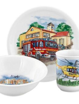 Seltmann Weiden Kindergeschirr-Set Compact Blaulicht, Kinder-Set 3-teilig (3-tlg), 1 Personen, Porzellan, 1x Frühstücksteller 19 cm, 1x Schüssel 16 cm, 1x Becher 0,25 l