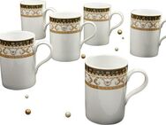 CreaTable Becher Kaffeebecher Majestosa, Porzellan, Dekor schwarz abgesetzt, Tassen Set, 6-teilig