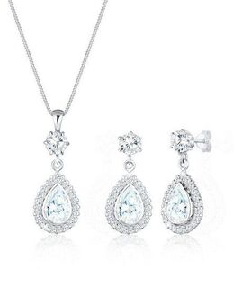 Elli Premium Schmuckset Edle Tropfenform verziert mit Zirkonia 925 Silber
