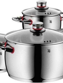 WMF Topf-Set Quality One Induktion, Kochtopf Set mit Glasdeckel, Cromargan® Edelstahl Rostfrei 18/10 (Set, 8-tlg., Bratentopf mit Deckel Ø 20 cm, Fleischtopf mit Deckel Ø 16/20/24 cm), Dampföffnung, ohne Innenskalierung, für alle Herdarten geeignet