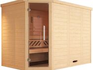 weka Sauna Design-Sauna KEMI Eck 2, BxTxH: 245 x 195 x 200 cm, 45 mm, Blockbohlen, vorgefertigte Elemente, moderne Ganzglastür