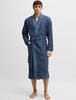 BOSS Morgenmantel Waffle Kimono, Gürtel, mit großem BOSS Logo aus Velours
