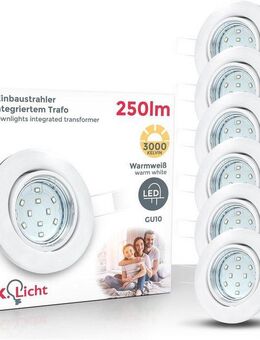 B.K.Licht LED Einbauleuchte 6er Set Einbaustrahler, Schwenkbare Einbauspots, flache Deckenstrahler, Leuchtmittel wechselbar, Warmweiß, 3.000K, 250Lm, 3W, Kunststoff, 8,6 x 7 cm, Nickel