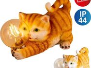 näve LED Solarleuchte Katze, LED fest integriert, Warmweiß, süße gestreifte Katze mit beleuchteter Kugel und warmweißem Licht
