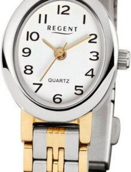 Regent Quarzuhr F393 - 75234199, Armbanduhr, Damenuhr, Mineralglas, analog, Edelstahlarmband, oval