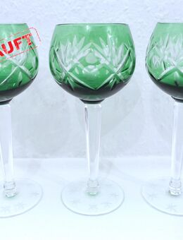 2x Weinrömer, Bleikristall, bunter Überfang, grün, retro, DDR - Dresden