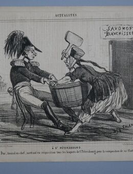 Karikatur : A`S`Petersbourg , 1854 , No. 358 , von Cham 1818 - 1879 , Lithografie , Blatt 37,5cm x 25,5cm , M33 - Görlitz
