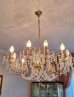 Kronleuchter mit Stehlampe und Tischlampe Bleikristall und Messing - Wiesbaden Kostheim