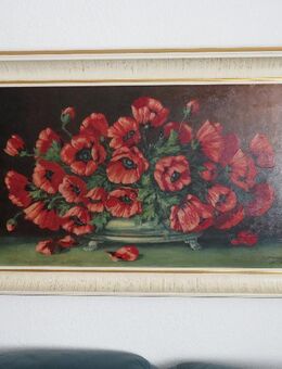 Ölgemälde Stillleben Mohnblumen auf Platte 1936 - Ratingen