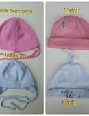 Mütze hellblau Nicki, dunkles rosa Strick, 2x Newborn in 34376