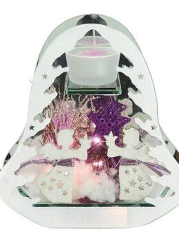 I.GE.A. Teelichthalter Deko-Objekt mit LED Licht und Teelichtkerze (1 St), Mit Tanne Engel Stern Kunstschnee Weihnachtsdeko Geschenk