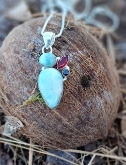 Silberkette 925 mit Anhänger Blauer Larimar/Granat - Rastede