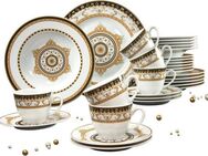 CreaTable Kombiservice Geschirr-Set Majestosa (30-tlg), 6 Personen, Porzellan, Service, Dekor schwarz abgesetzt, 30 Teile, für 6 Personen
