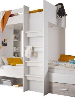 Begabino Hochbett MAXI mit 2 Liegeflächen, Kleiderschrank und Regalen