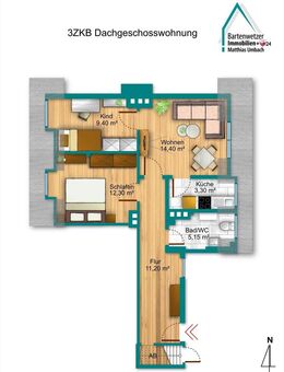 3-ZKB-DG-Wohnung mit Einbauküche in Kassel (Nähe Grimmwelt) - Kassel