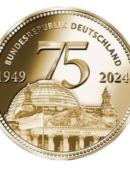 Medaille "75 Jahre Bundesrepublik Deutschland", vergoldet, künstlerisch sehr gut - Jena
