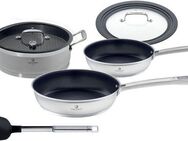 CHEF CUISINE International Pfannen-Set Chef Cuisine, Edelstahl 18/10 (Set, 5-tlg., 1 Dampfgarer, je 1 Bratpfanne 24/28 cm, 1 Universalglasdeckel 24-28 cm), Induktion