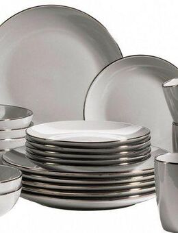 MÄSER Kombiservice Geschirr-Set, Service Metallic Rim (24-tlg), 6 Personen, Steinzeug, messingfarben schimernden Umrandung, 24 Teile, für 6 Personen