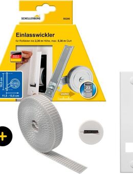 SCHELLENBERG Einlass-Gurtwickler inkl. Abdeckplatte, Gurtführung, Rollladengurt grau oder weiß, Set, 1-tlg., Unterputz Gurtwickler 16 cm Lochabstand für das Rollladensystem Maxi