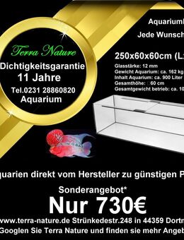 Aquarium 250x60x60 cm 900L Aquariumbau Aquarium Hersteller - Dortmund Mengede