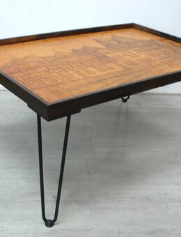 Couchtisch Holz mit Stadt Adenau Szene 1979, Unikat Handarbeit, Haarnadelbeine - Sinzig