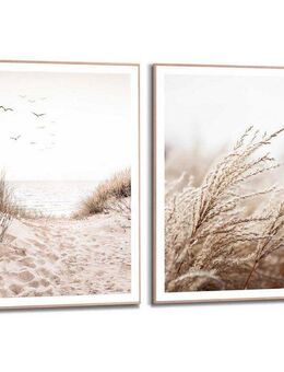 Reinders! Poster Strand, Wohnzimmer - Gras - Meer - Vögel - Beige - MDF - Strand - 50x70 cm