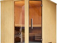 weka Sauna Element-Ecksauna VARBERG 3, BxTxH: 194 x 194 x 199 cm, 38 mm, vorgefertigte Elemente, moderne Ganzglastür, bodenl. Fensterelement