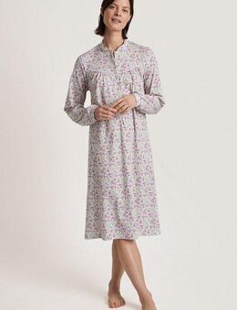 CALIDA Nachthemd Soft Cotton mit Satinband eingefasst, Langarm, Interlock-Qualität, Knopfleiste