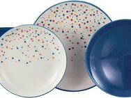 CreaTable Teller-Set Joy, Tellerset 12-tlg. (12-tlg), 4 Personen, Steinzeug, Unregelmäßige bunte Punkte, Gute Laune Geschirr, Frisch, Freundlich