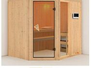 Karibu Sauna Frigga 2, BxTxH: 196 x 170 x 198 cm, 68 mm, (Set) 9-kW-Ofen mit externer Steuerung