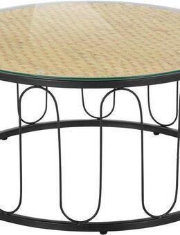 Home affaire Couchtisch Sudbury, geflochtene Wasserhyazinthe, schwarzes Metallgestell, Durchmesser 80cm