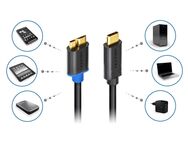 Lade- Datenleitung USB 3.0 Typ C Stecker, Adapter USB 3.0 Typ C auf USB 3.0 Micro-B Stecker, bis zu 500MB/s, 50cm Leitungslänge, vergoldete Anschlüsse, Knickschutz, schwarz - Fürth