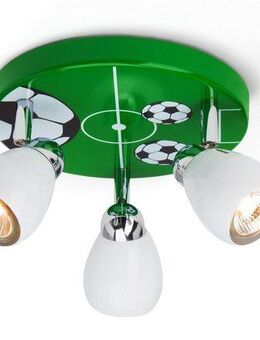 Brilliant LED Deckenstrahler SOCCER, LED wechselbar, Warmweiß, Spotrondell weiß/grün-schwarz-weiß, 3 x GU10 max. 3W, 11cm Höhe