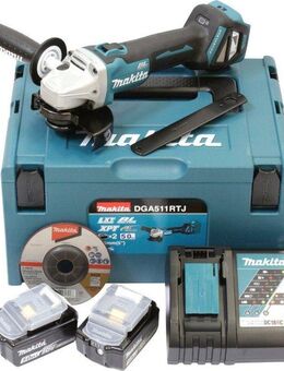 Makita Akku-Winkelschleifer DGA511RTJ, (Set), inkl. Akku, Ladegerät, Aufbewahrungskoffer und weiterem Zubehör
