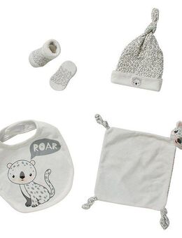Apollo Neugeborenen-Geschenkset (Set) Tiger Babyset, Mütze, Socken, Lätzchen, Tuch