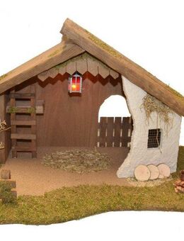 Alfred Kolbe Krippe Krippenstall ohne Trafo, mit Laterne, Busch, Lagerfeuer, Holz