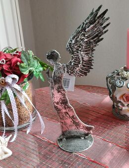 %% .... wunderschöner Shabby Metall Engel 27 cm Silber Schwarz - Rheinbach
