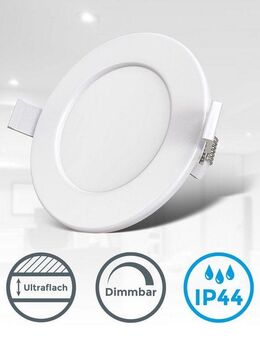 B.K.Licht LED Einbauleuchte BK_EL1276 6er Set Bad Einbauspots, IP44, flache Einbaustrahler, LED fest integriert, Warmweiß, 3.000K, 600Lm, 6W, Kunststoff, 11,5 x 3 cm, Weiß