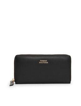 Tommy Hilfiger Geldbörse TH LEATHER SLG LRG ZA, Damen Geldbeutel, Portemonnaie mit goldfarbenem Logoschriftzug