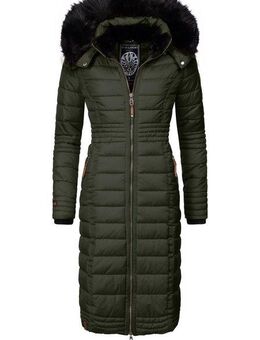 Navahoo Wintermantel Umay langer Damen Winter Steppmantel mit Kunstfellkapuze