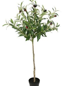 Kunstpflanze Künstlicher Olivenbaum mit schwarzen Früchten, I.GE.A., Höhe 80 cm, Auf Stamm Kugelbaum Ölbaum Grünpflanze Kunstbaum Dekobaum Baum Pflanze