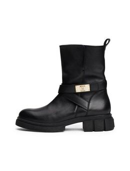 Tommy Hilfiger BIKER LEATHER Bikerboots, Blockabsatz, Stiefelette, Boots mit goldfarbenem Schmuckelement